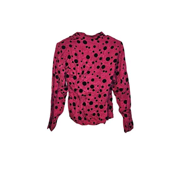 Collections By Michelle Stuart Size 6 100% Silk Polka Dot Pink Black Long Sleeve - Picture 2 of 9